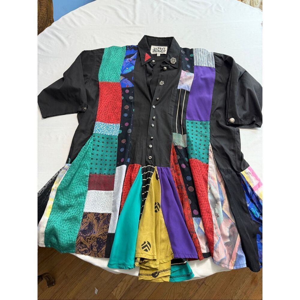 VTG  Donna Jessica Mixed Media Lagenlook Art To Wear Jacket Size 2 US Large READ